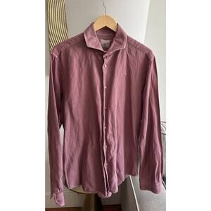 Scalpers Shirt Mens L Pink Linen Blend Skull Crossbones Preppy Summer